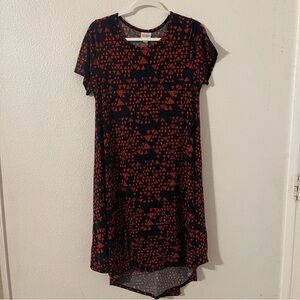 LuLaRoe Carly Dress Navy Blue Orange/Red Triangle Womens Medium